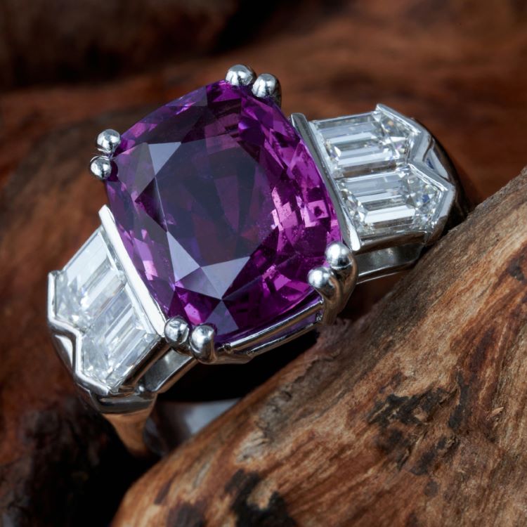 No Heat Purple Sapphire and Diamond Ring, Platinum
