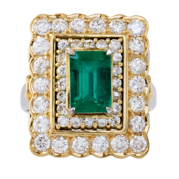 Colombian Emerald and Diamond Ring, 18 Karat Yellow Gold and Platinum