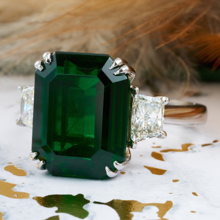 Tsavorite and Diamond Ring, Platinum