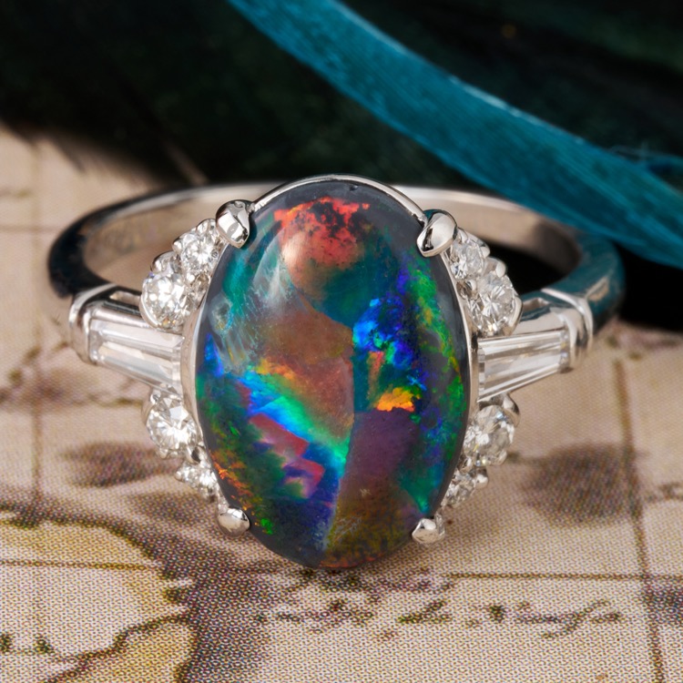 Black Opal and Diamond Ring, Platinum