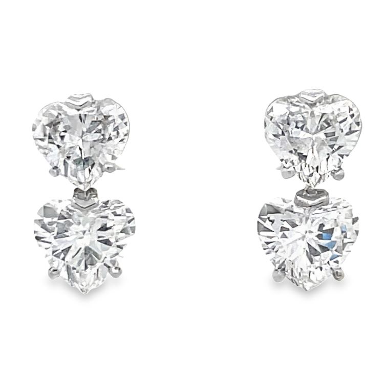 Heart Shaped Diamond Dangle Earrings. Platinum