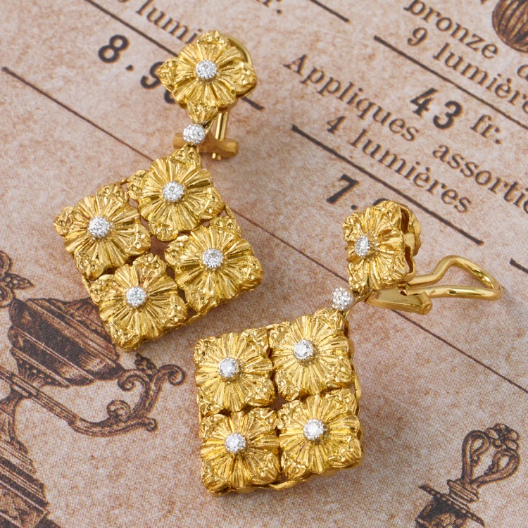 Buccellati Diamond Drop Earrings, 18 Karat Yellow Gold