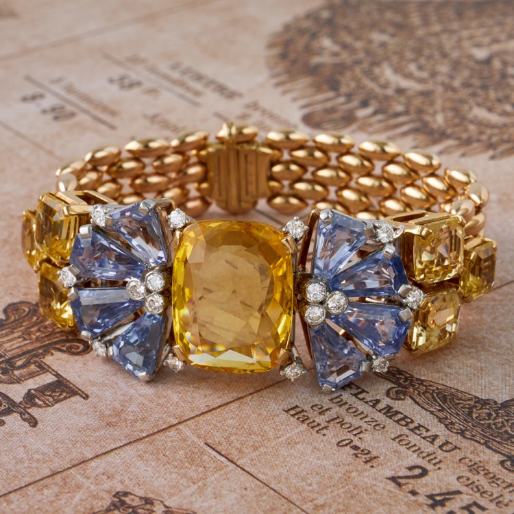 Oscar Heyman Yellow and Blue Sapphire and Diamond Bracelet