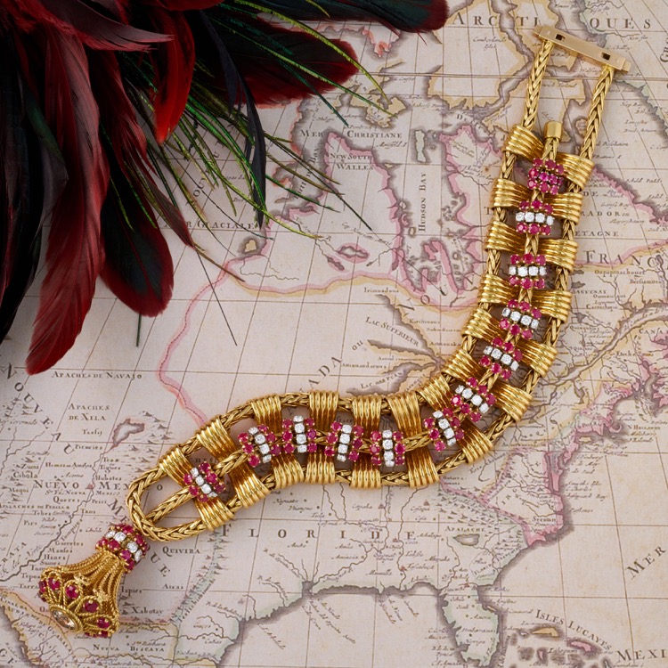 Kutchinsky Ruby and Diamond Bracelet, 18 Karat Yellow Gold