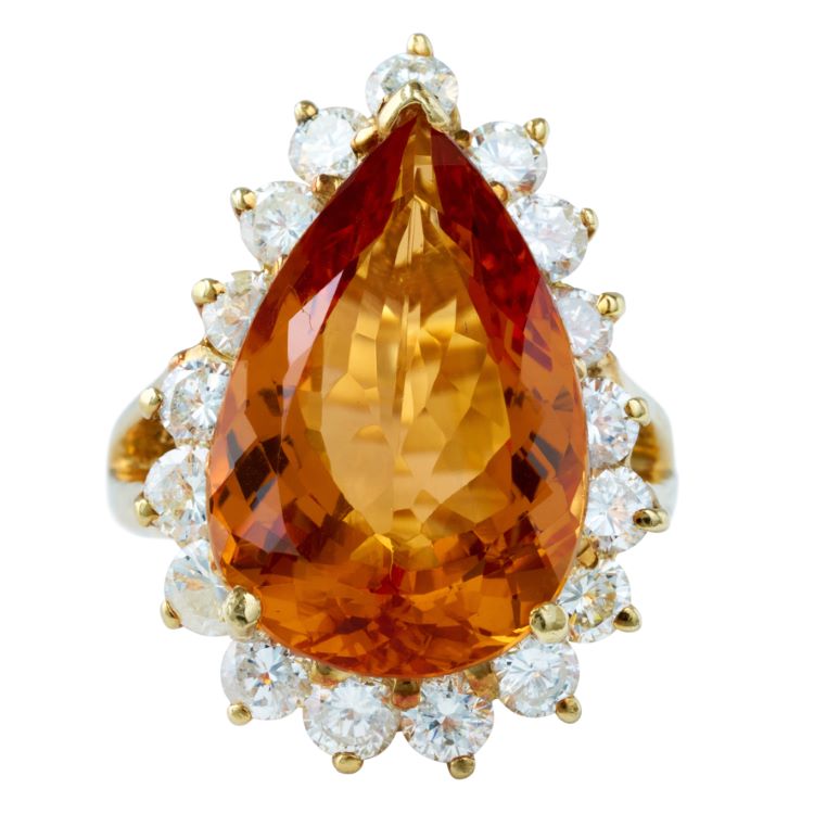 Imperial Topaz and Diamond Ring, 18 Karat Yellow Gold