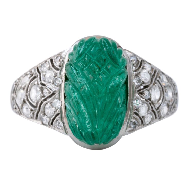 Art Deco Colombian Emerald and Diamond Ring, Platinum