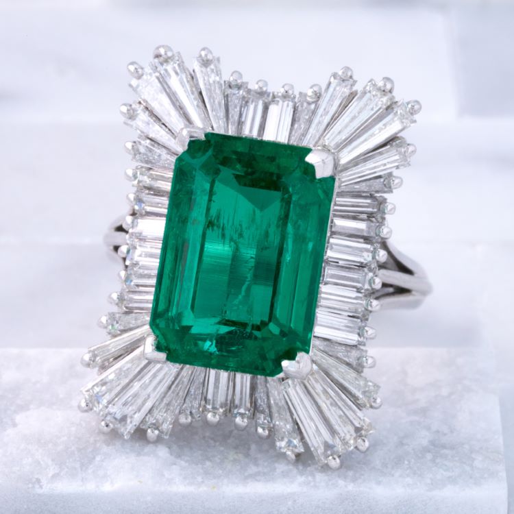Colombian No Oil Emerald and Diamond Ring, Platinum