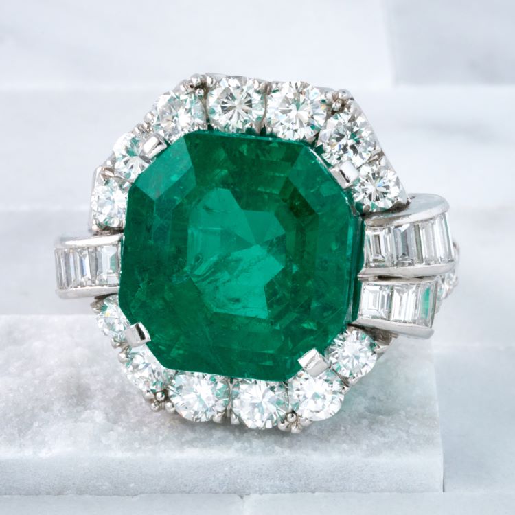 Colombian No Oil Emerald and Diamond Ring, Platinum