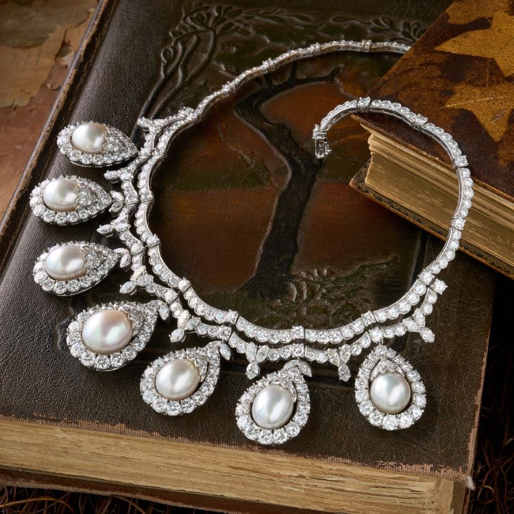 Pearl and Diamond Necklace, Platinum