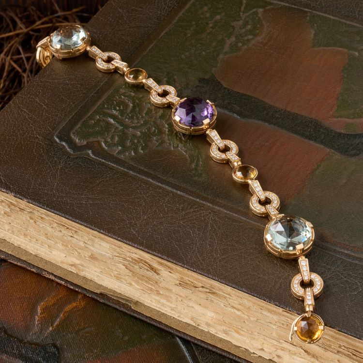Bulgari Multi-Color and Diamond Bracelet, 18 Karat Yellow Gold