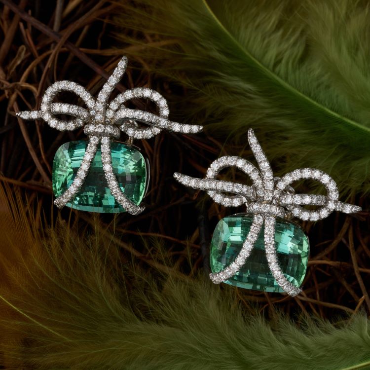 Verdura Tourmaline and Diamond Earrings, Platinum