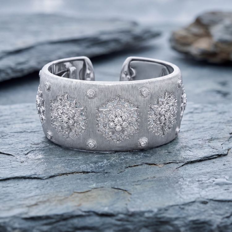 Buccellati Diamond Cuff Bracelet, 18 Karat White Gold